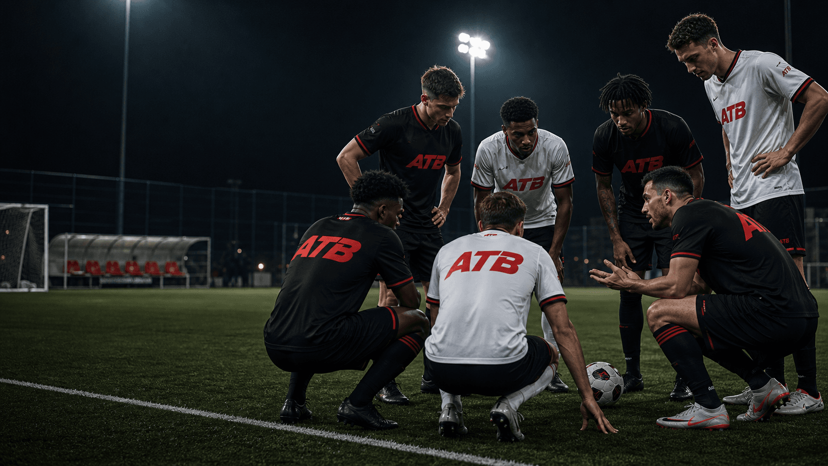 ATB community teams huddling before kickoff